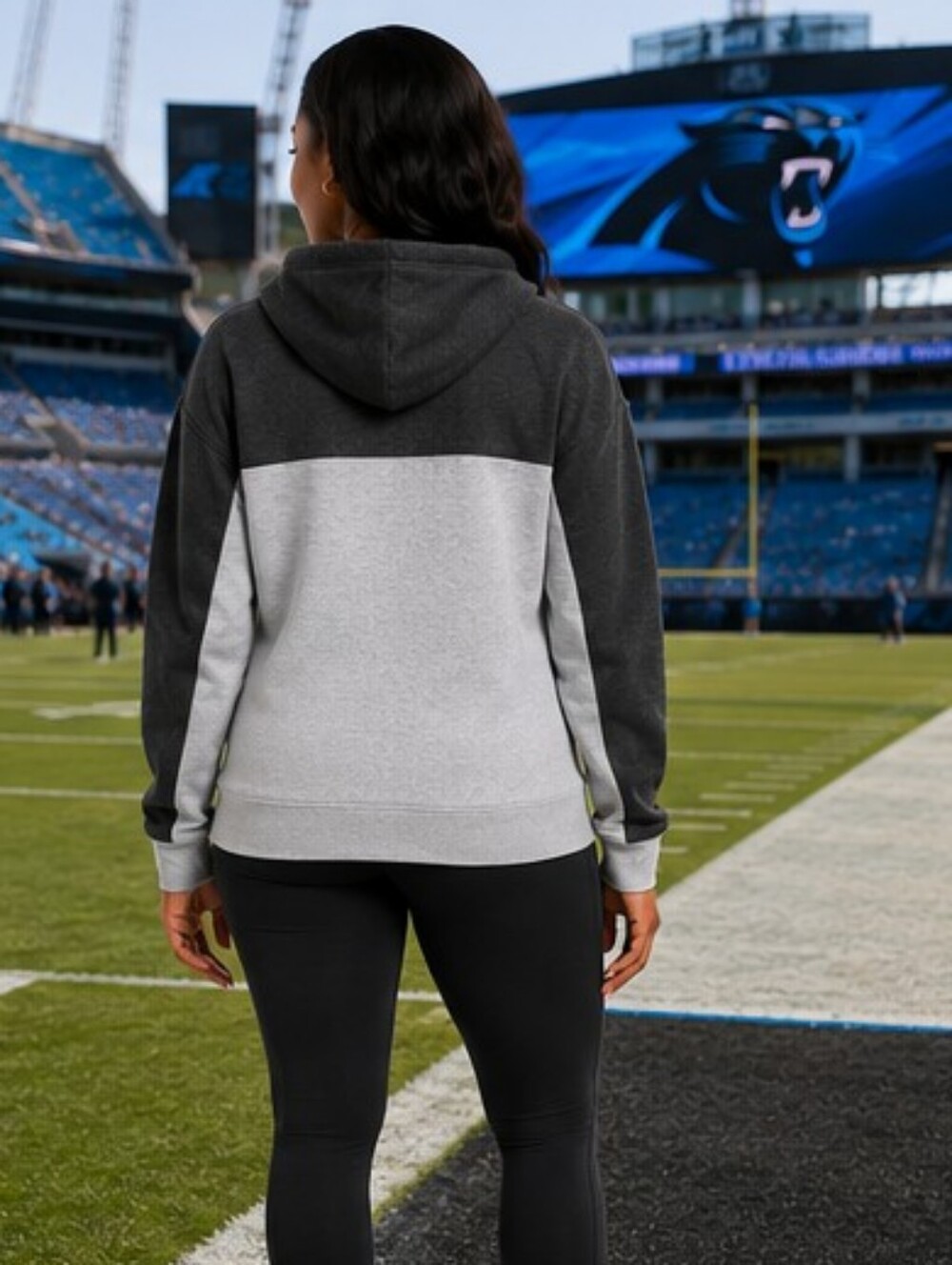 Team Apparel Carolina Panthers Gray and Black Colorblock Hoodie - SIZE Lg NWT - Picture 4 of 6